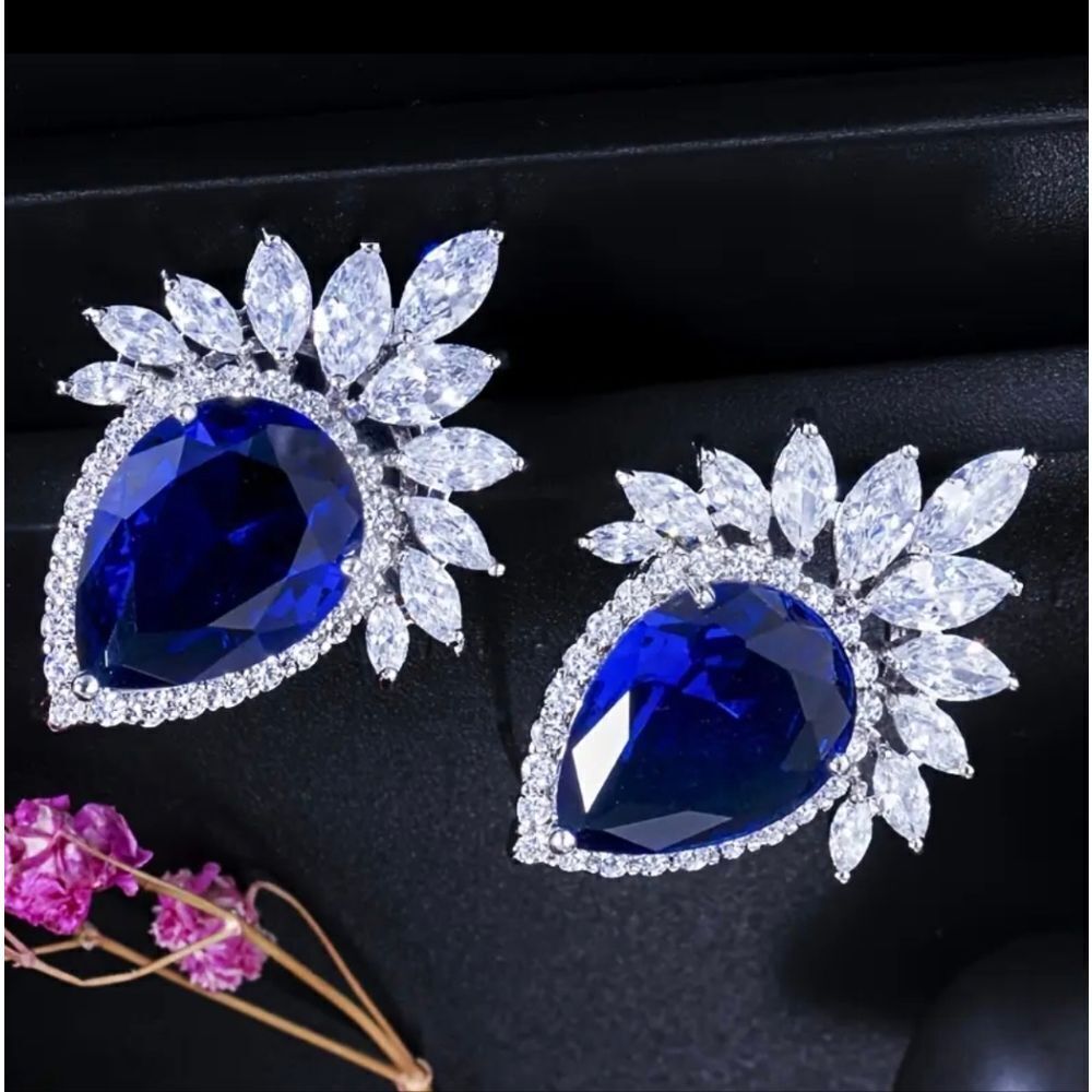 Blue Diamond Cocktail Bling Earnings - Picture 2 of 3